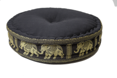 Zafu meditation pillow with silk elephants